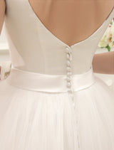 Casual Wedding Dresses Satin Square Neck Applique Short Bridal Dress With Beading Bow Sash Exclusive