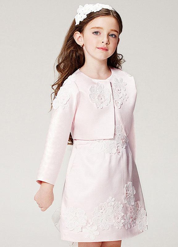 Champagne A-line Flower Applique Beaded Short flower girl dress With Jacket