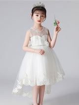 Champagne Color Jewel Neck Sleeveless Beaded Kids Social Party Dresses