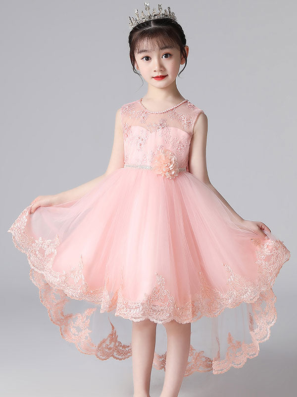 Champagne Color Jewel Neck Sleeveless Beaded Kids Social Party Dresses