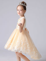 Champagne Color Jewel Neck Sleeveless Flowers Kids Party Dresses Princess Dress