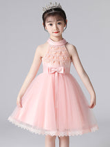 Champagne Designed Neckline Sleeveless Polyester Cotton Tulle Embroidered Formal Kids Pageant flower girl dresses