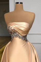 Champagne Overskirt Prom Dress Long With Crystals Strapless
