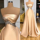 Champagne Overskirt Prom Dress Long With Crystals Strapless