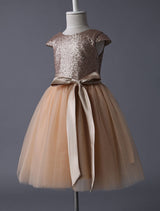 Champagne Sequined Tutu Pageant Dress Toddlers Cap Sleeves Tulle Short Kids Party Dresses