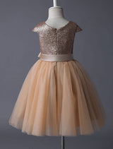 Champagne Sequined Tutu Pageant Dress Toddlers Cap Sleeves Tulle Short Kids Party Dresses