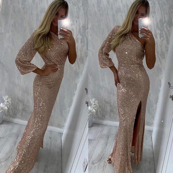 Charming Chic One Shoulder Mermaid Sequins Formal DressesEveing Party Dress