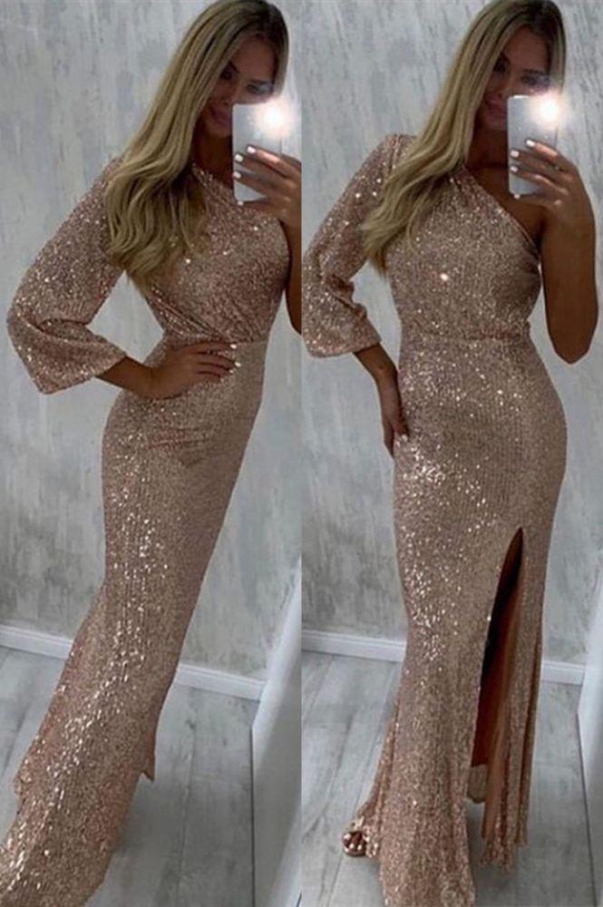 Charming Chic One Shoulder Mermaid Sequins Formal DressesEveing Party Dress