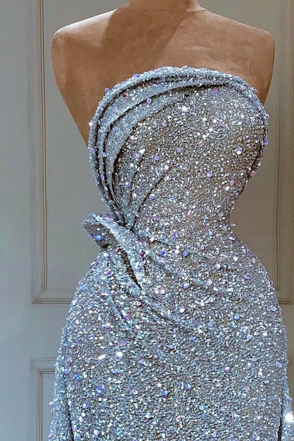 Charming Sequins Beads Long Prom Dress Overskirt Strapless