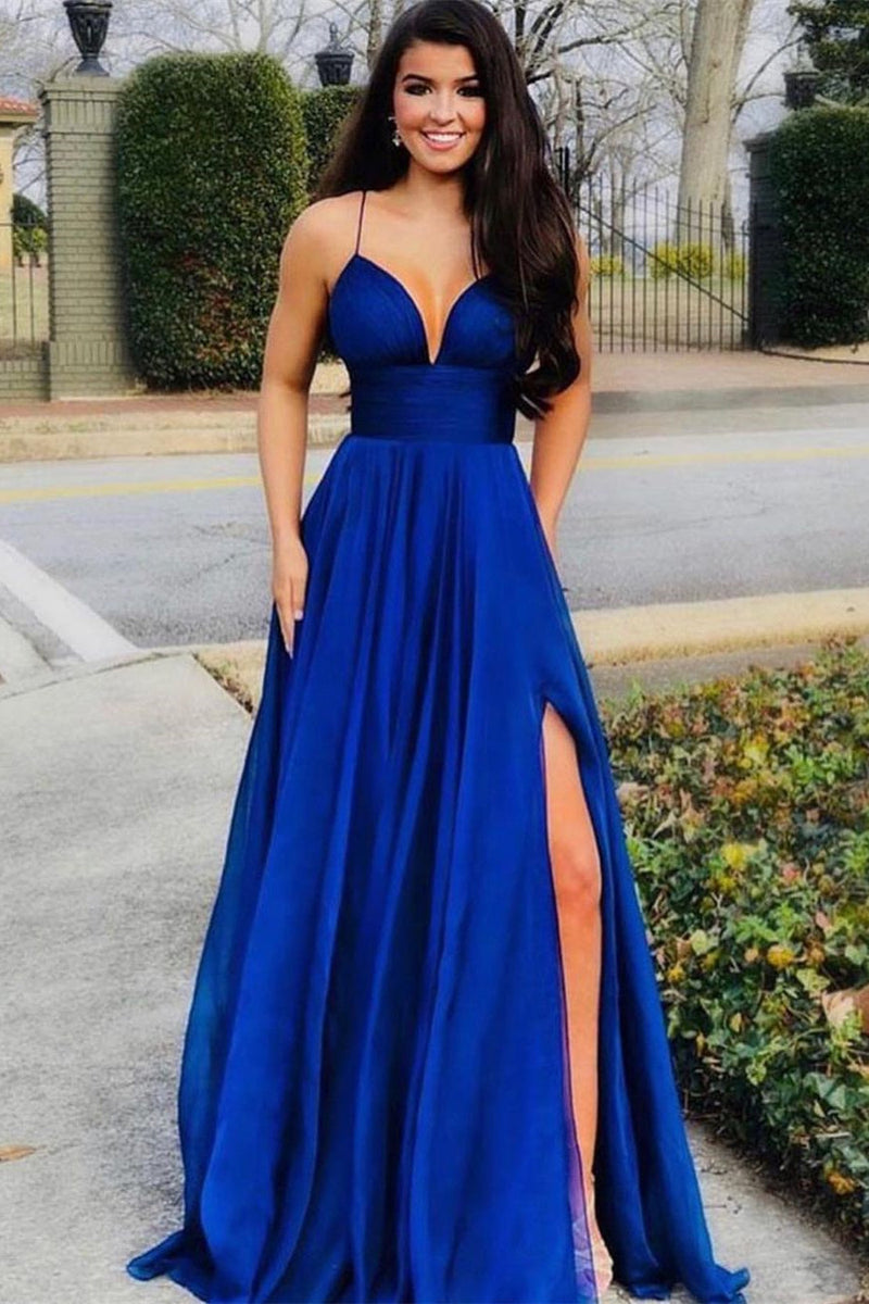 Charming Sleeveless A Line Evening Party Gowns Long Slit Online
