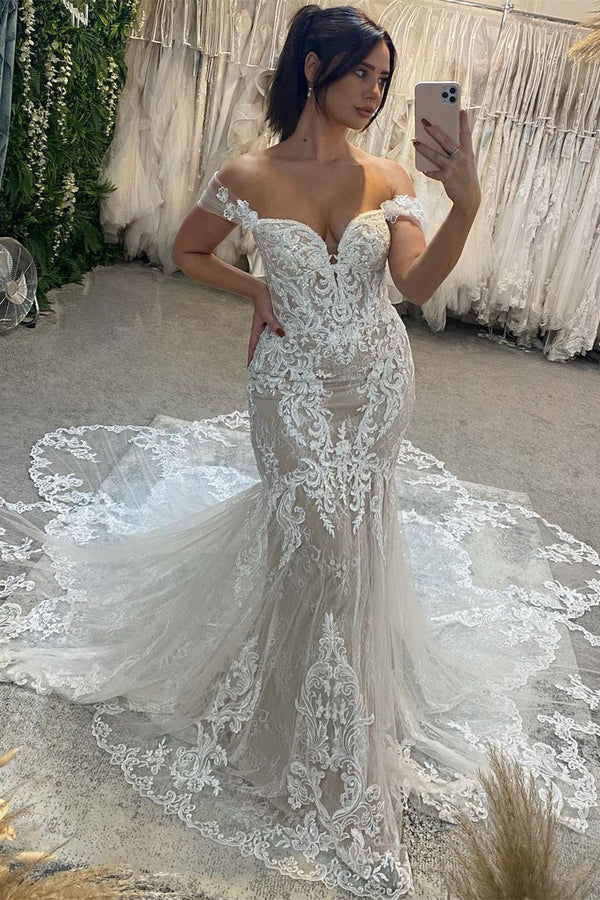 Charming Sweetheart Off-the-Shoulder Sleeveless Mermaid Lace Bridal Gown