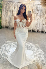 Charming Sweetheart Sleeveless Off-the-Shoulder Mermaid Lace Bridal Gown