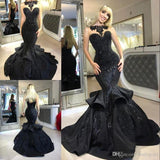 Chic Black Mermaid Formal DressesLong Sequins Ruffles Party Gowns