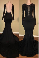 Chic Black Mermaid Formal DressesLong Sleevess With Lace Appliques