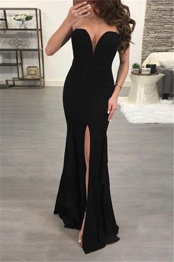 Chic Black Sweetheart Evening Party Gowns New Arrival Mermaid Formal Dresses with Slit