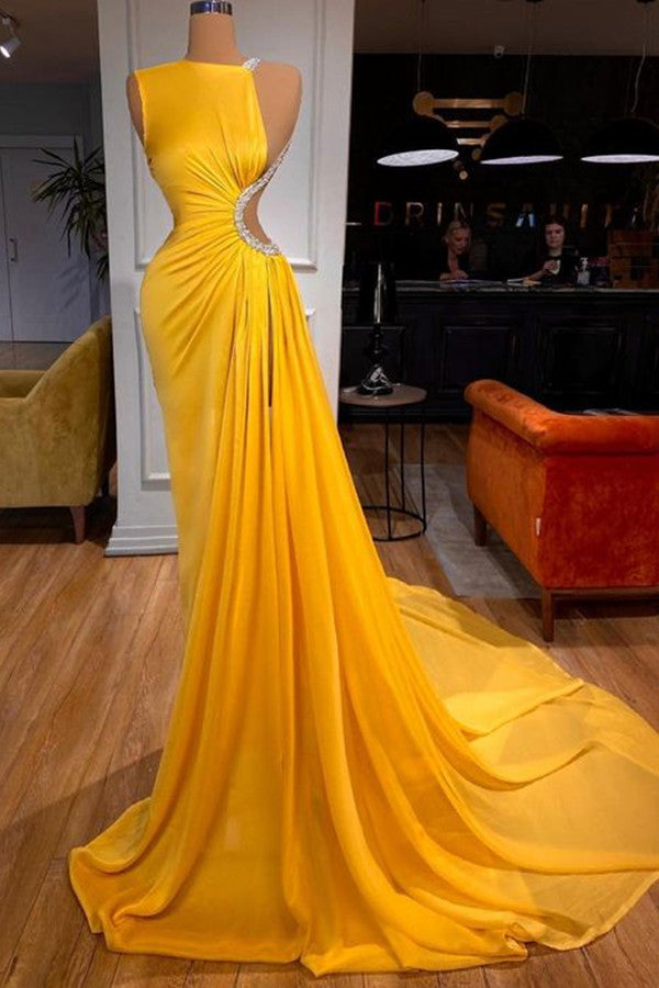 Chic Bright Yellow Long Prom Dress Mermaid Split