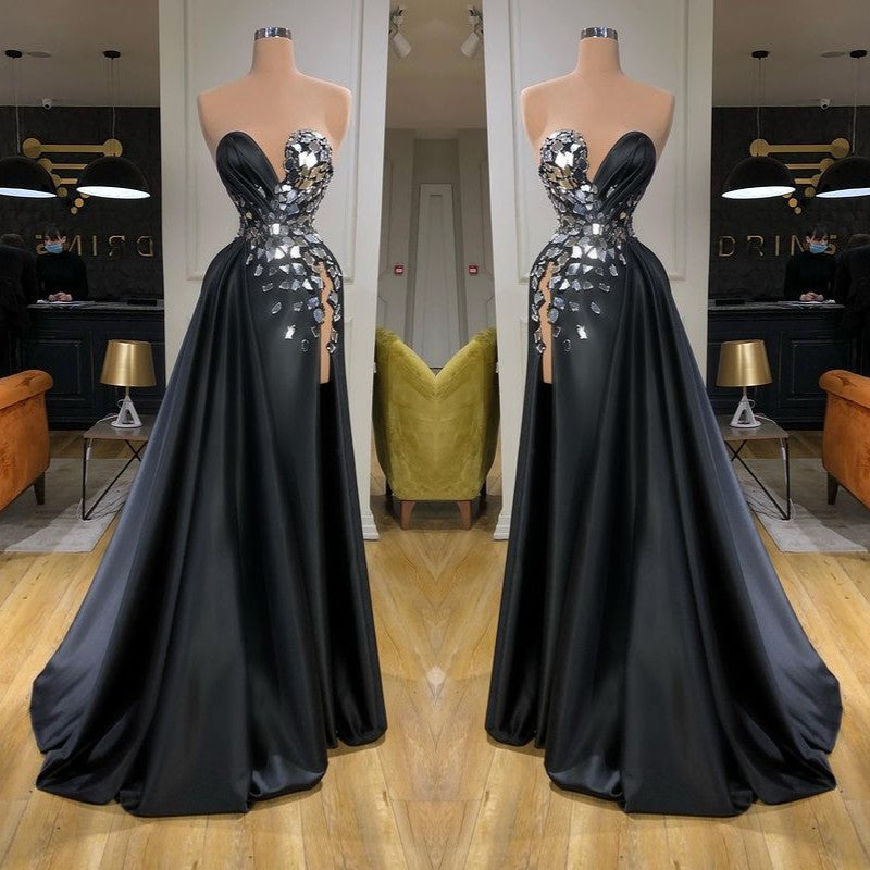 Chic Crystal Long Prom Dress With Split On Sale Sweetheart