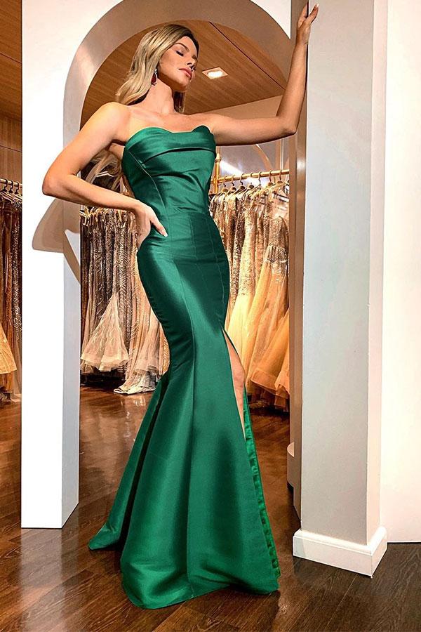 Chic Green Sweetheart Mermaid Simple Prom Dresses OnlineSplit