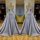 Chic Halter Beadings Long Evening Party Gowns With Detachable Skirt