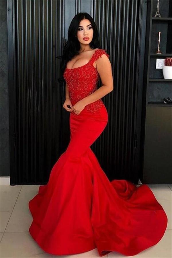 Chic Mermaid Straps Party Dresses New Arrival Long Lace Appliques Evening Gowns
