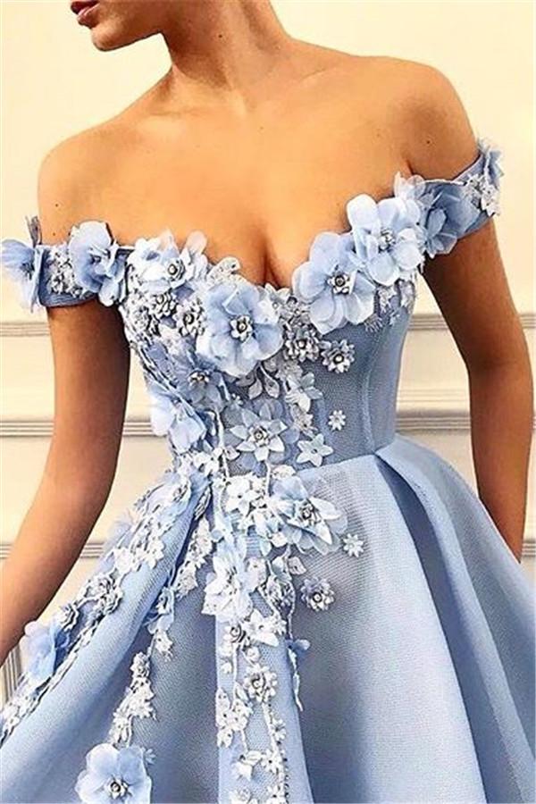 Chic Off-The-Shoulder Flower Appliques Sleeveless A-Line Formal Dresses