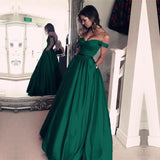 Chic Off-the-Shoulder Evening Party Gowns Green Long Prom Dresses