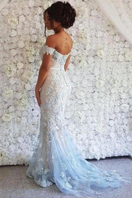 Chic Off-the-shoulder Lace Mermaid Long Prom Dresses On Sale