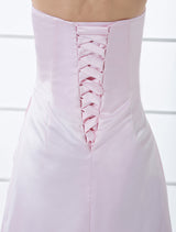 Chic Pink Strapless Satin Floor Length Bridesmaid Dress