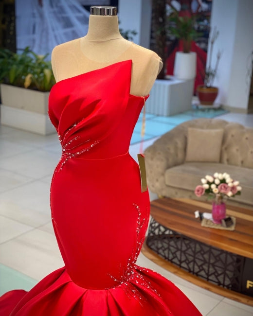 Chic Red Sleeveless Mermaid Prom dresses Long Evening Party Gowns