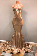 Chic Spaghetti-Straps Gold Prom Dress, Sleeveless Formal Dresses