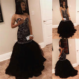 Chic Sweetheart Beads Prom Dresses Mermaid Black Sequins Evening Gown