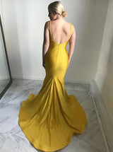 Chic V-Neck Evening Party Gowns New Arrival Mermaid Yellow Formal Dresses