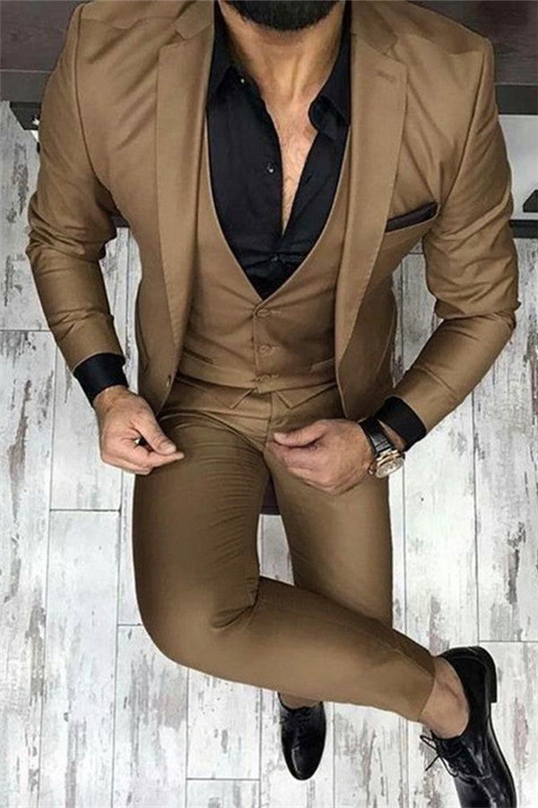 Chocolate Brown Three Piece Men's Prom Suits New Arrival Slim Fit Dress Suit
