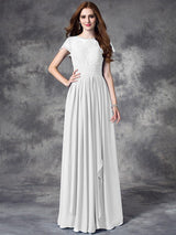 Classic Bateau Lace Sleeveless Long Chiffon Bridesmaid Dresses
