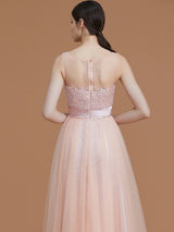 Classic Bateau Sleeveless Applique Tulle Bridesmaid Dresses