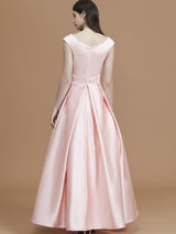 Classic Bateau Sleeveless Asymmetrical Ruffles Satin Bridesmaid Dresses