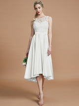 Classic Bateau Sleeveless Ruffles Asymmetrical Bridesmaid Dresses