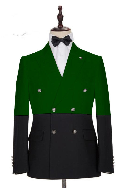 Classy Dark Green and Black Bespoke Slim Fit Double Breasted Men Suits