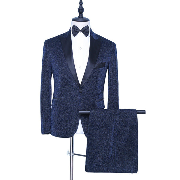 Classy Dark Navy Peaked Lapel New Arrival Men Suits for Prom