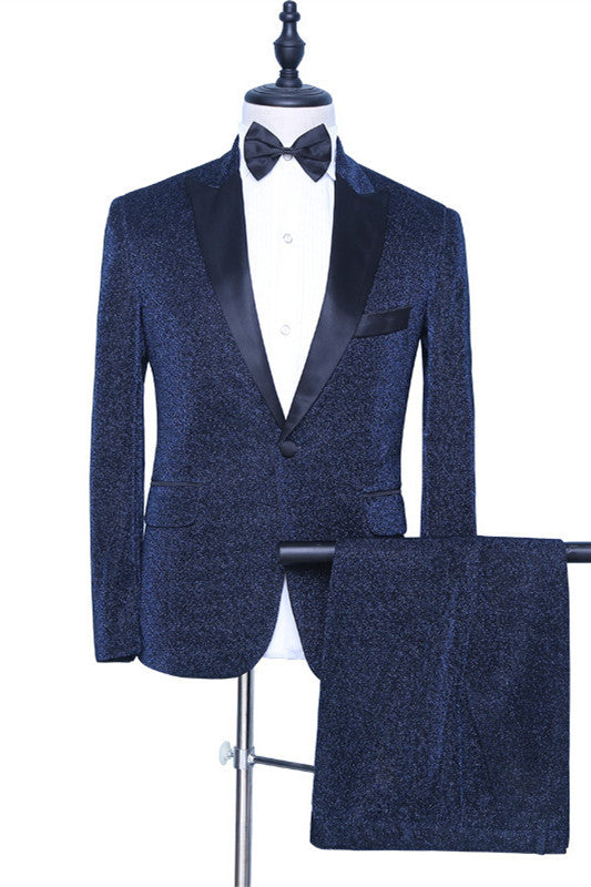 Classy Dark Navy Peaked Lapel New Arrival Men Suits for Prom