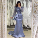 Classy Lavender Long Mermaid High Neck Beading Evening Party Gowns With Long Sleeves