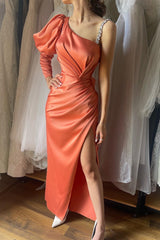 Classy Long Front Split Long Evening Party Gowns With Long Sleeve