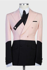 Classy Pink and Black Double Breasted Peaked Lapel Men Suits