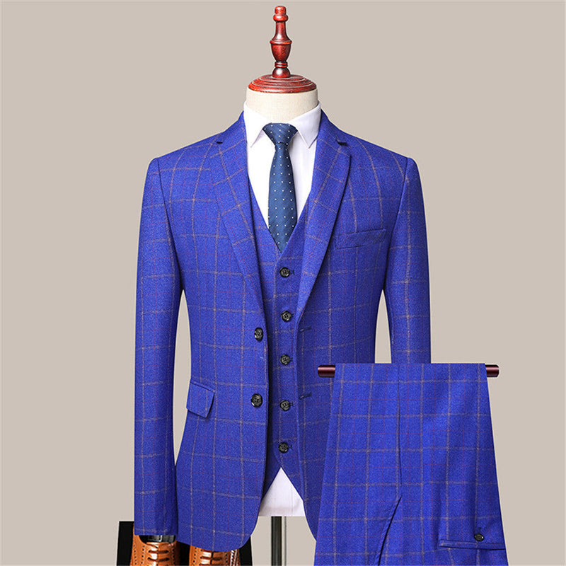 Classy Royal Blue Gorgeous Plaid Slim Fit Formal Men Suits