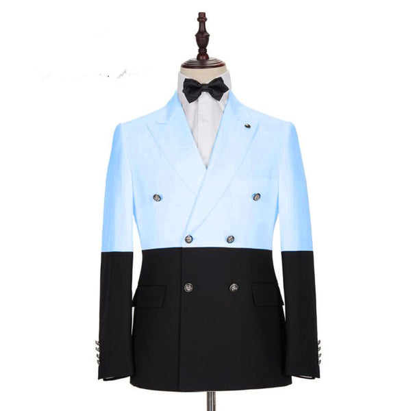 Classy Sky Blue Double Breasted Men Suits with Peaked Lapel