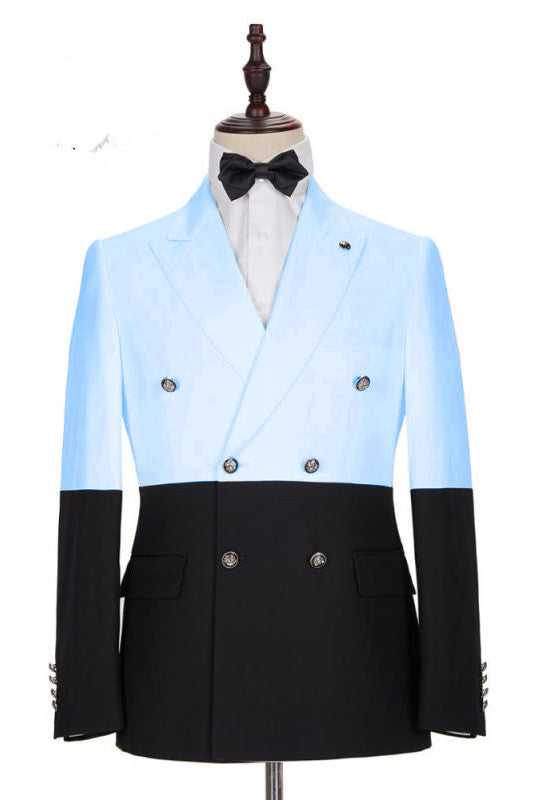 Classy Sky Blue Double Breasted Men Suits with Peaked Lapel