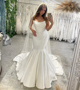 Classy Sleeveless Mermaid Bridal Gown With Ruffles Long