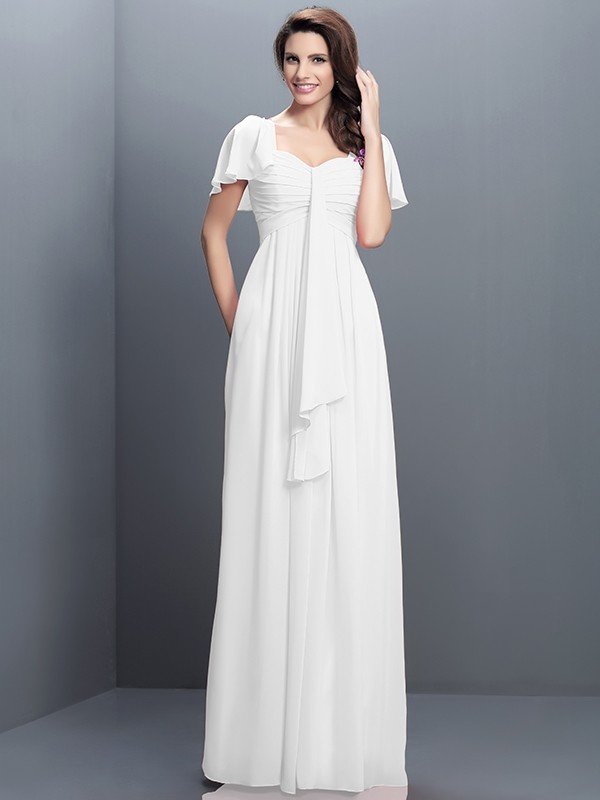Classy Sweetheart Pleats 1/2 Sleeves Long Chiffon Bridesmaid Dresses