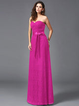 Classy Sweetheart Sash/Ribbon/Belt Sleeveless Long Lace Bridesmaid dresses