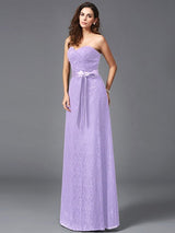 Classy Sweetheart Sash/Ribbon/Belt Sleeveless Long Lace Bridesmaid dresses